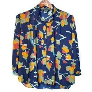 Lauren Ralph Lauren Floral Buttoned Georgette Blouse Black Label Size XL